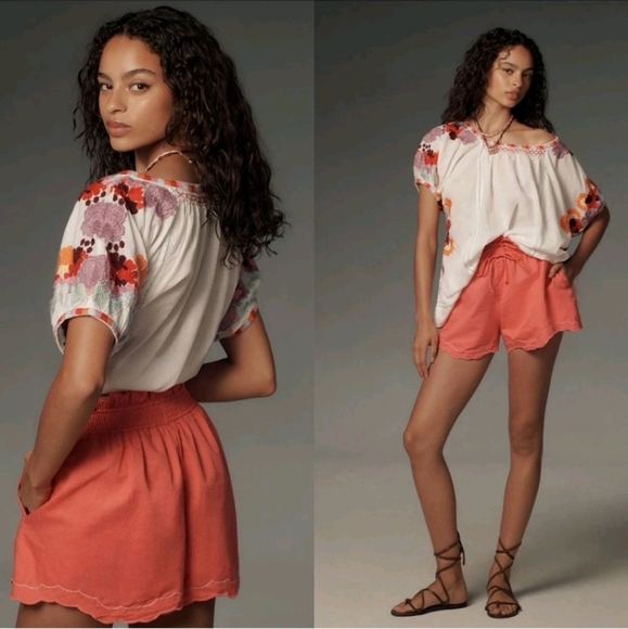 Anthropologie Coral Linen Drawstring Double Waistband Shorts NWT! - Picture 1 of 8